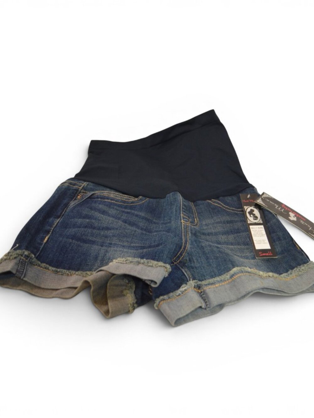 Haute Mama Maternity Denim Shorts Belly Band Blue Jean Shorts Small NWT